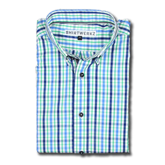 Blue Green Multi Check Dress Shirt