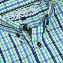 Blue Green Multi Check Dress Shirt