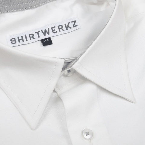 White Twill with Contrast Cuff Buttonhole Dress Shirt