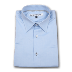 Sky Blue Fine Herringbone with Grey Buttonholes Dress Shirt