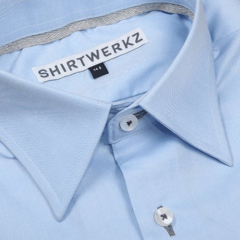 Sky Blue Fine Herringbone with Grey Buttonholes Dress Shirt