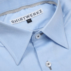 Sky Blue Fine Herringbone with Grey Buttonholes Dress Shirt