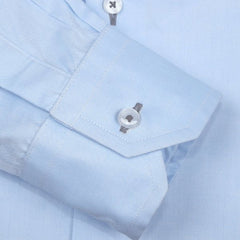 Sky Blue Fine Herringbone with Grey Buttonholes Dress Shirt