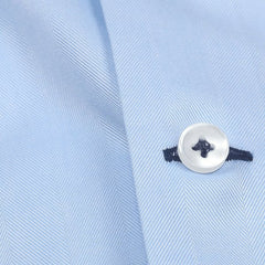 Sky Blue Fine Herringbone with Grey Buttonholes Dress Shirt