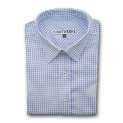 Sky Blue Checked Twill Dress Shirt