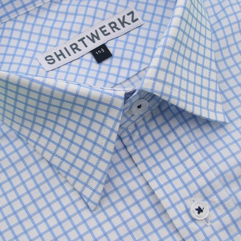 Sky Blue Checked Twill Dress Shirt