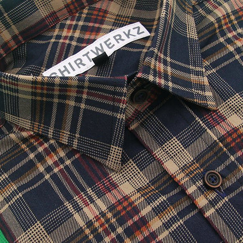 Navy Khaki Plaid Casual Shirt