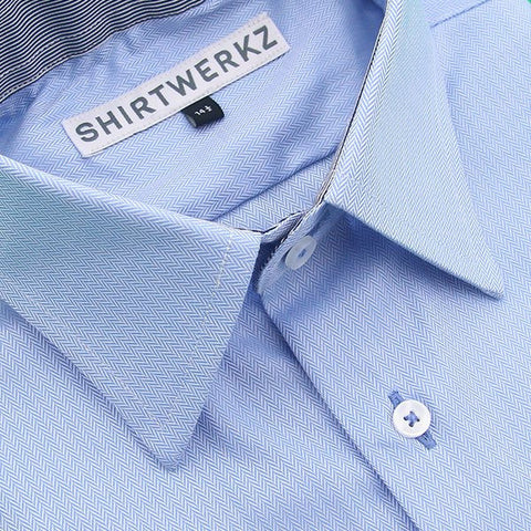 Blue Herringbone Dress Shirt