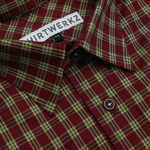 Red Green Print Check Dress Shirt