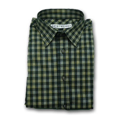 Green Navy Print Check Dress Shirt