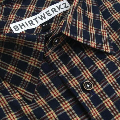 Navy Red Print Check Dress Shirt