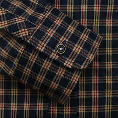 Navy Red Print Check Dress Shirt