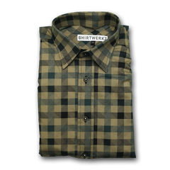 Large Green Black Print Check Dress Shirt