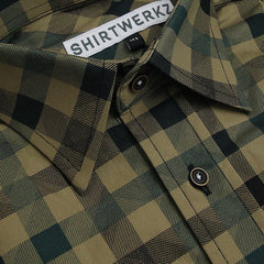 Large Green Black Print Check Dress Shirt